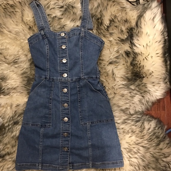 H&M Denim Bib Overall Midi Dress XS - Picture 1 of 4